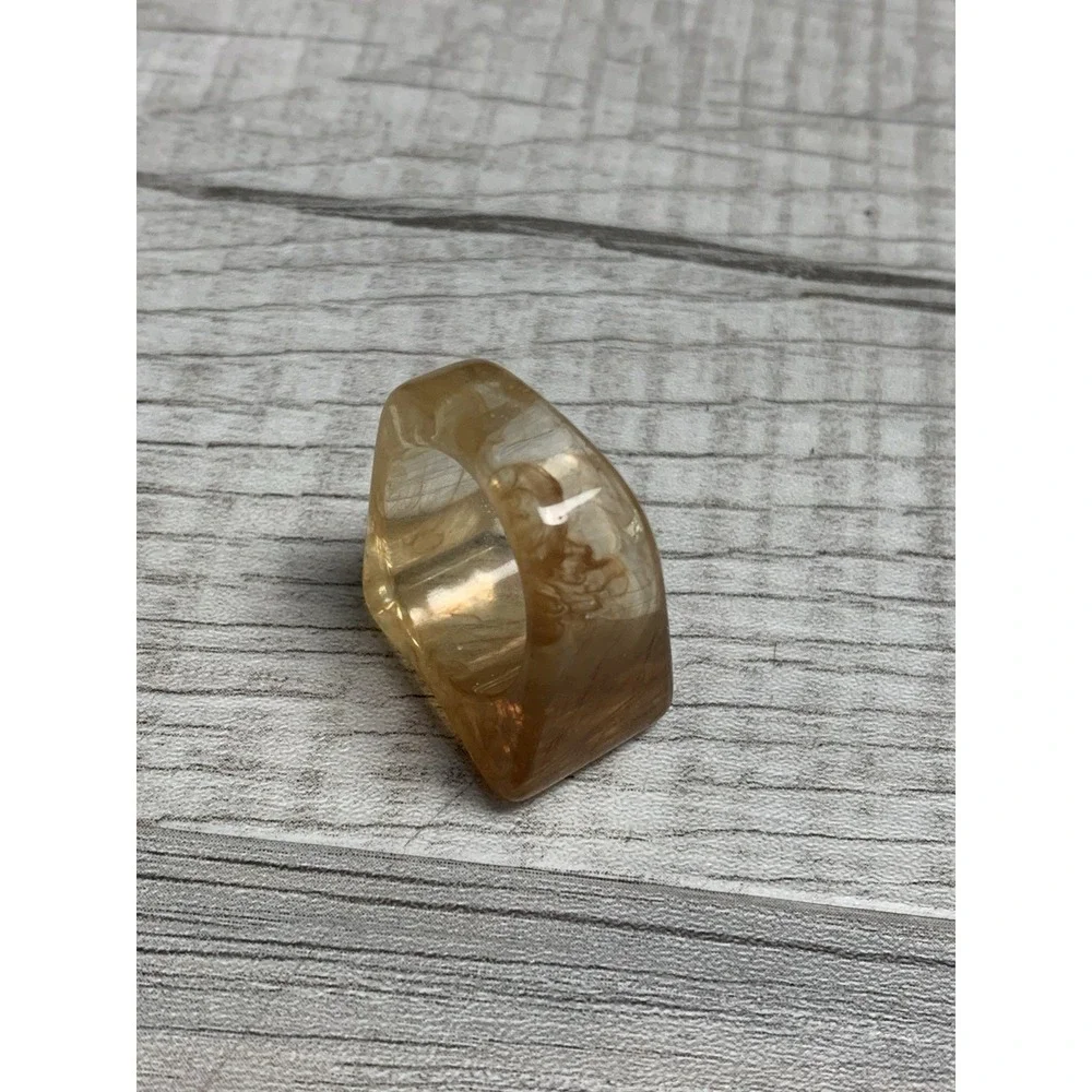 Colorful Acrylic Ring - Transparent Resin Geometric Tan Square Irregular Ring
